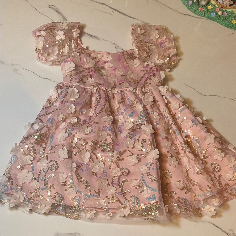 Pink Sequin Floral Dress